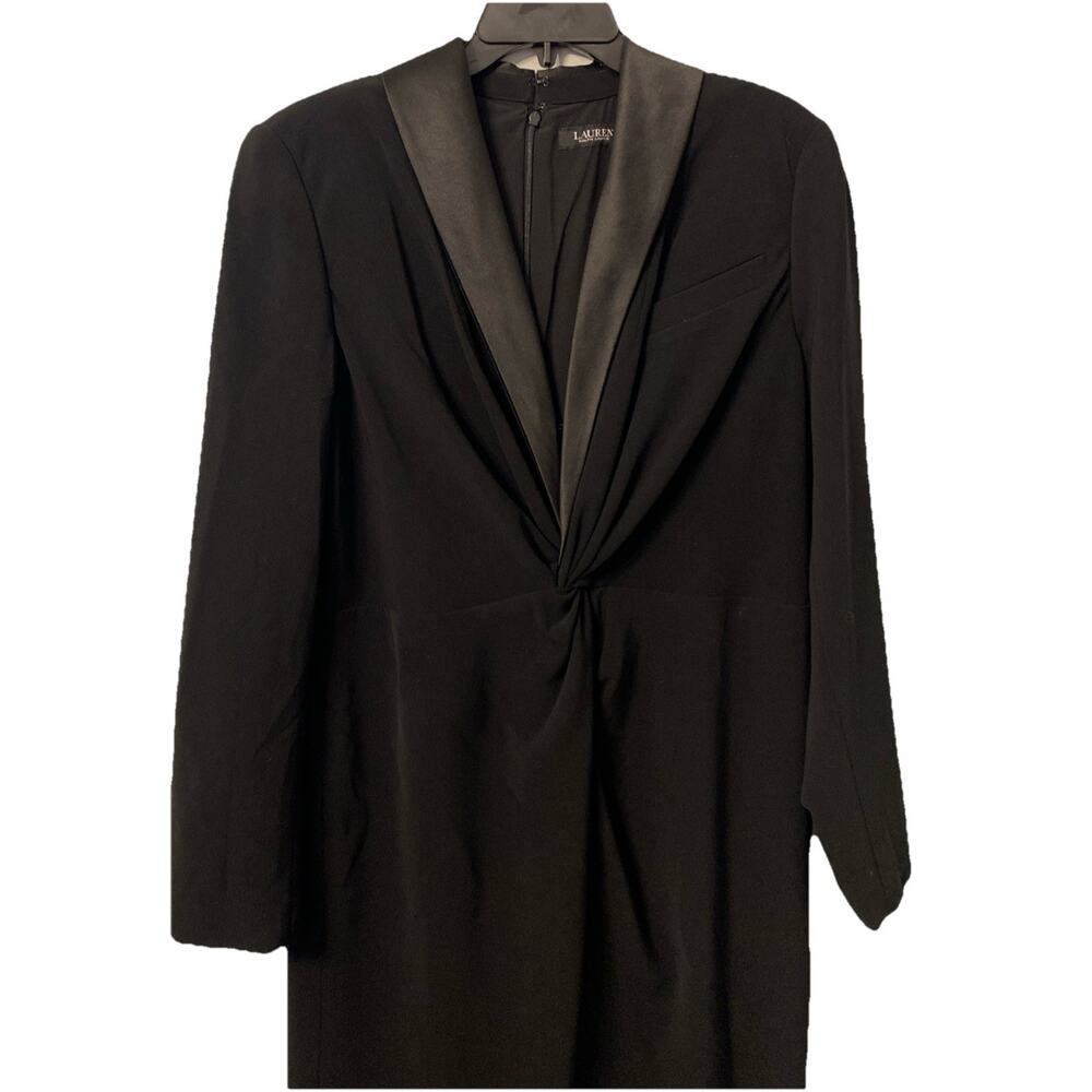 NWT Ralph Lauren Satin Crepe Black Tuxedo Maxi Dress US 14 $345 MSRP - Picture 2 of 9
